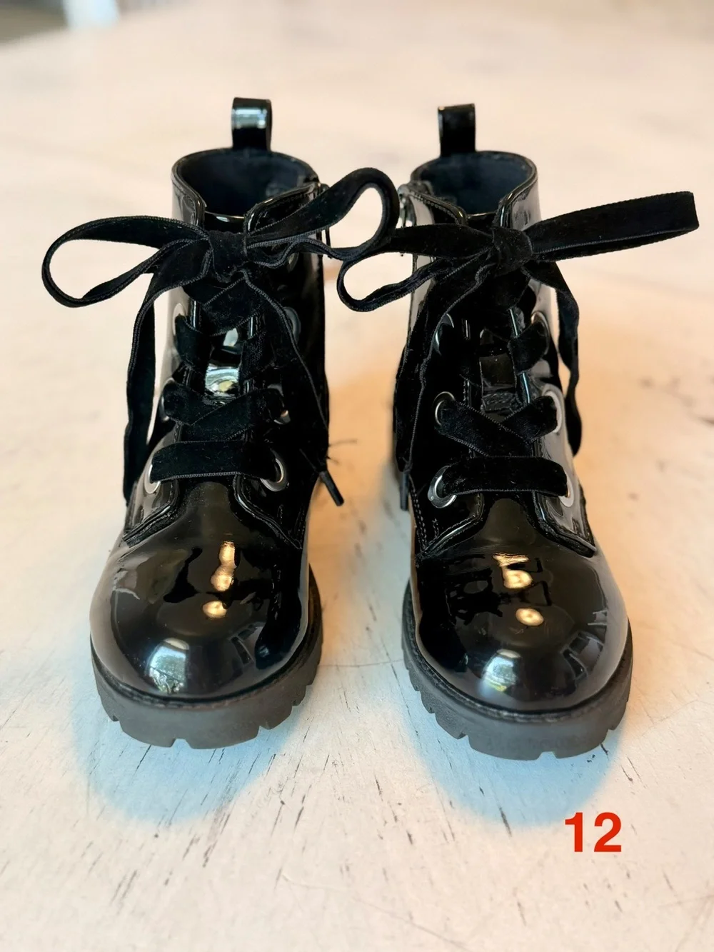 Black Patent - Velvet Lace-Up Combat Boots